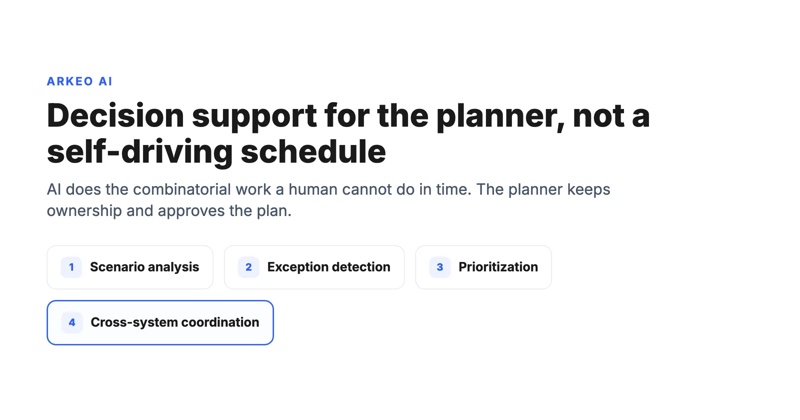 AI in production planning as decision support: scenario analysis, exception detection, prioritization, and cross-system coordination with planners in command