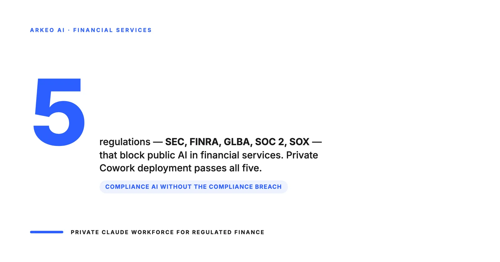Five regulations SEC FINRA GLBA SOC 2 SOX block public AI in financial services, private Claude Cowork passes all five