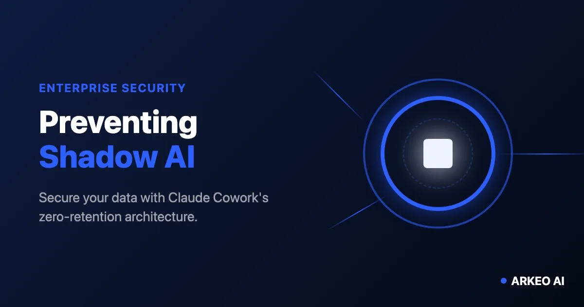 Preventing Shadow AI: secure your data with Claude Cowork's zero-retention architecture. Arkeo AI, Enterprise Security.