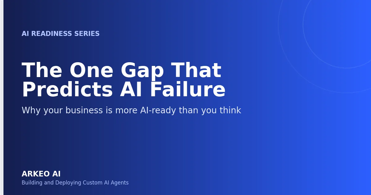 The One Gap That Predicts AI Failure: why your business is more AI-ready than you think. Arkeo AI, AI Readiness Series.